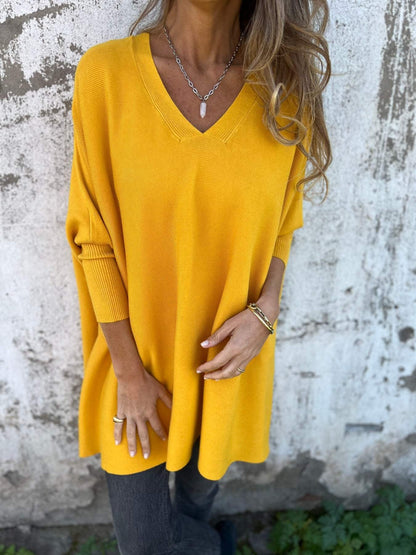 Simona | Pullover Donna Maglia a Maniche Lunghe Scollo a V Oversize