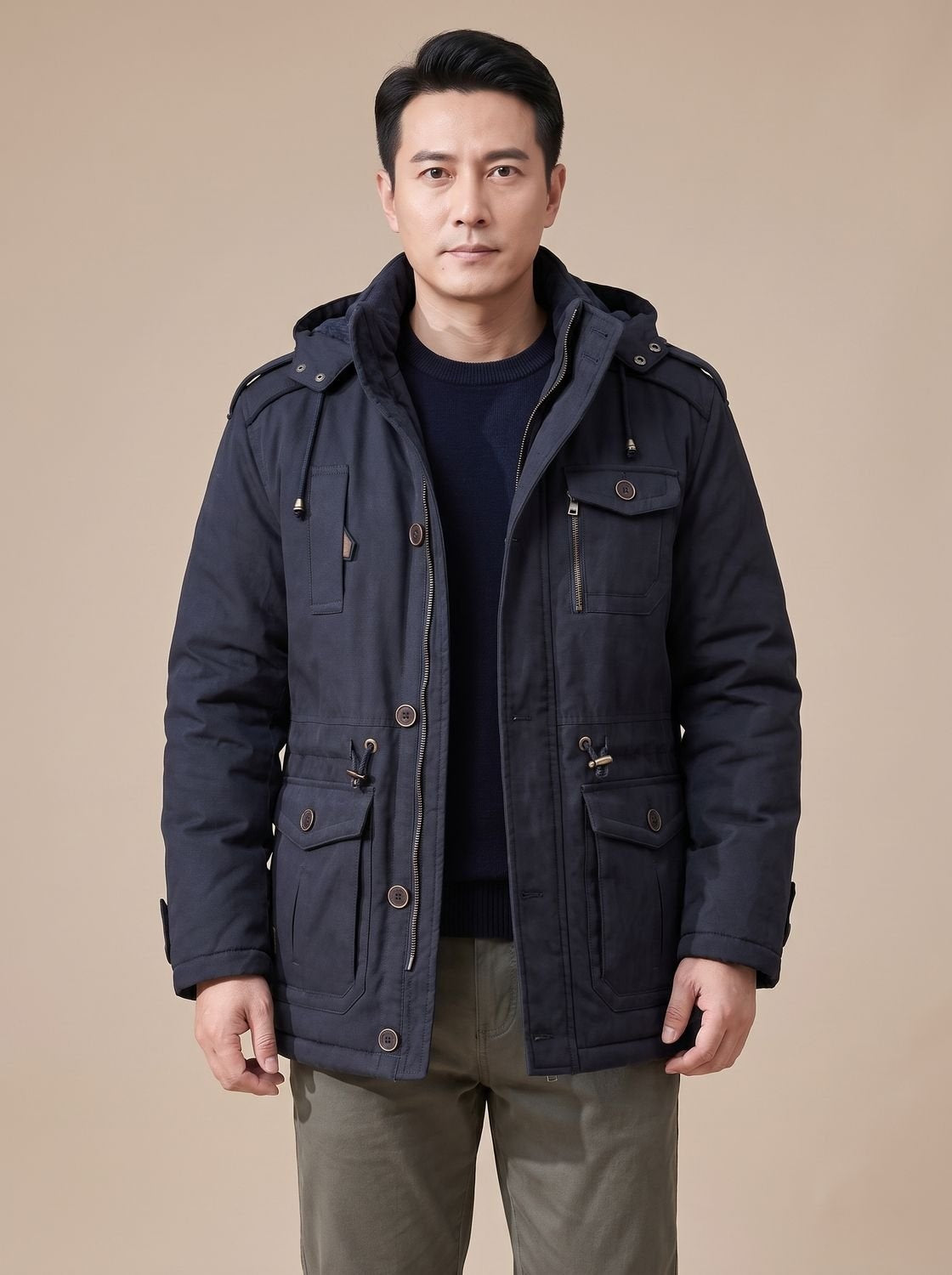 Simone | Parka Uomo Invernale con Cappuccio Rimovibile Imbottita Tasche Cargo