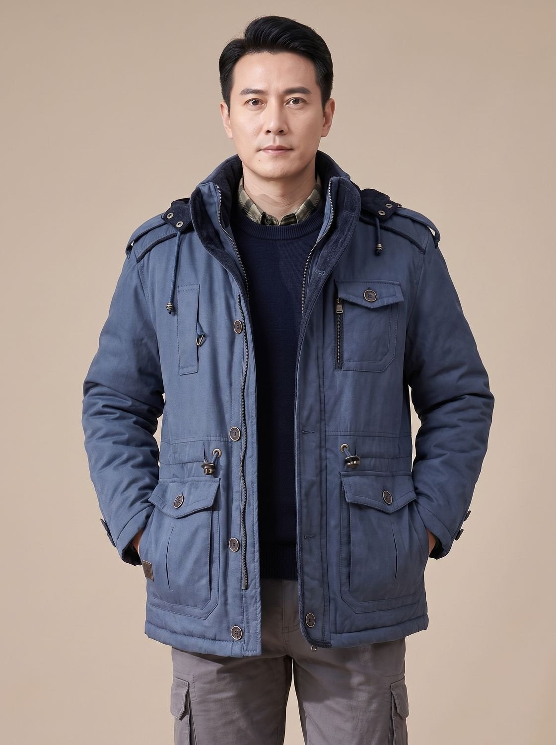 Simone | Parka Uomo Invernale con Cappuccio Rimovibile Imbottita Tasche Cargo