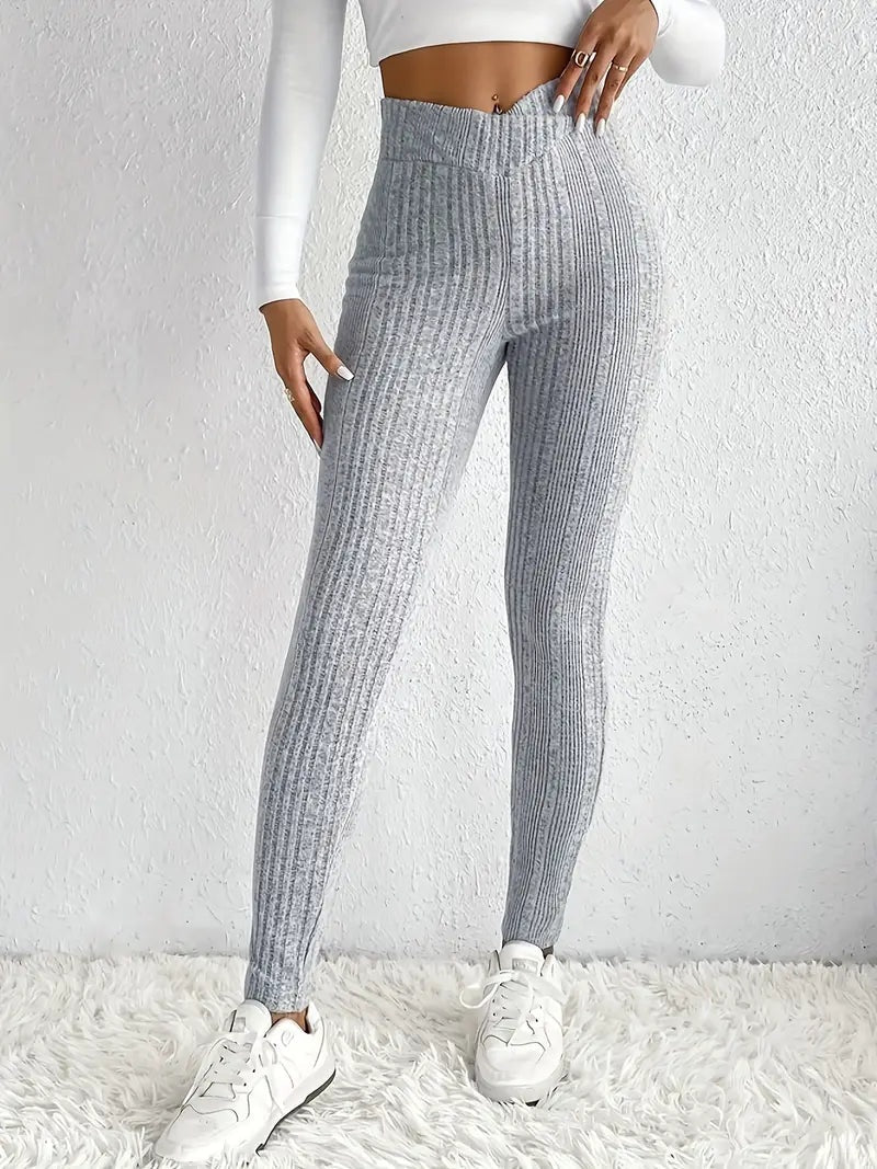 Sofia | Leggings a Coste Vita Alta Donna Skinny