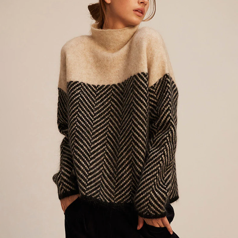 Sofia | Pullover Donna Collo Alto Motivo Chevron Maglia a Maniche Lunghe