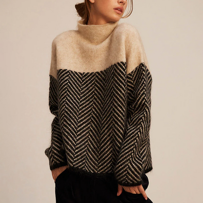 Sofia | Pullover Donna Collo Alto Motivo Chevron Maglia a Maniche Lunghe