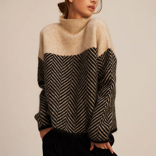Sofia | Pullover Donna Collo Alto Motivo Chevron Maglia a Maniche Lunghe
