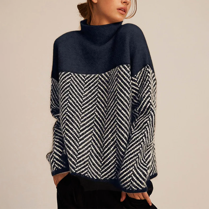 Sofia | Pullover Donna Collo Alto Motivo Chevron Maglia a Maniche Lunghe