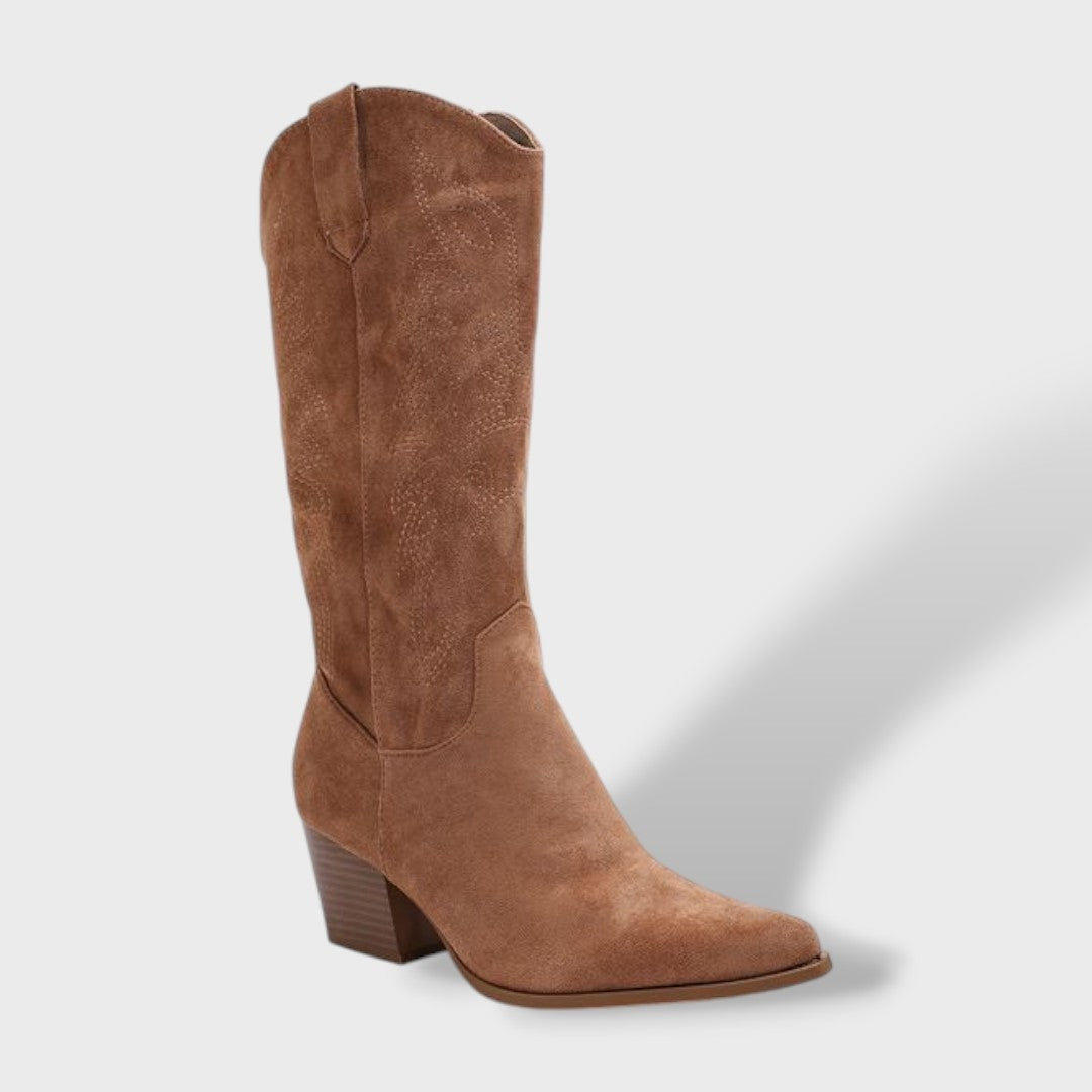 Sophia | Stivali Texani Donna Camoscio Tacco Largo Cana Alta