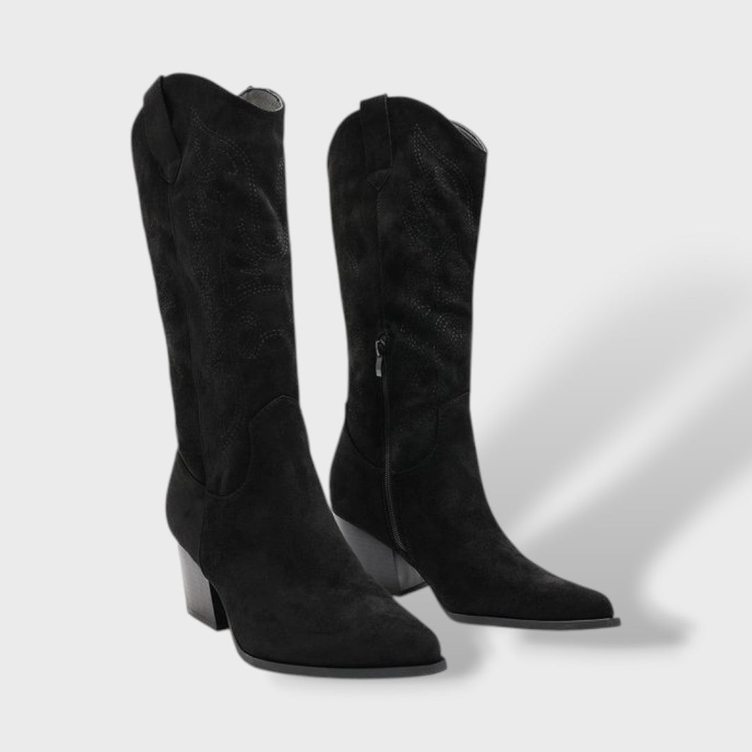 Sophia | Stivali Texani Donna Camoscio Tacco Largo Cana Alta