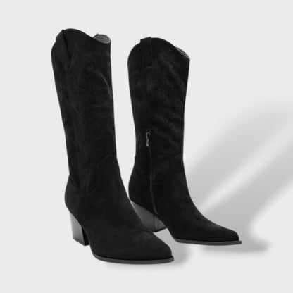 Sophia | Stivali Texani Donna Camoscio Tacco Largo Cana Alta