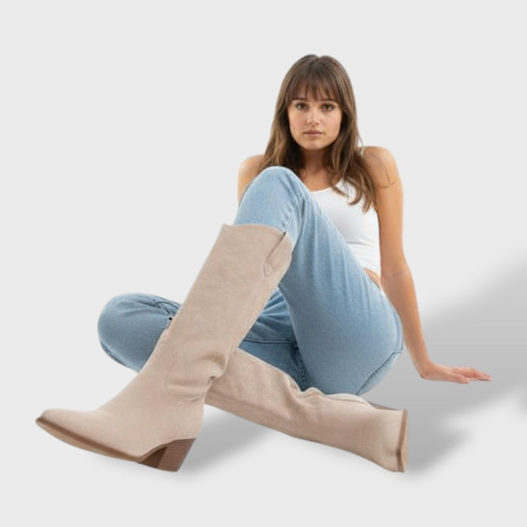 Sophia | Stivali Texani Donna Camoscio Tacco Largo Cana Alta