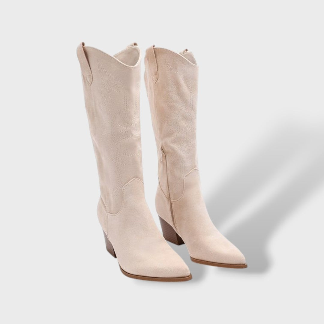 Sophia | Stivali Texani Donna Camoscio Tacco Largo Cana Alta