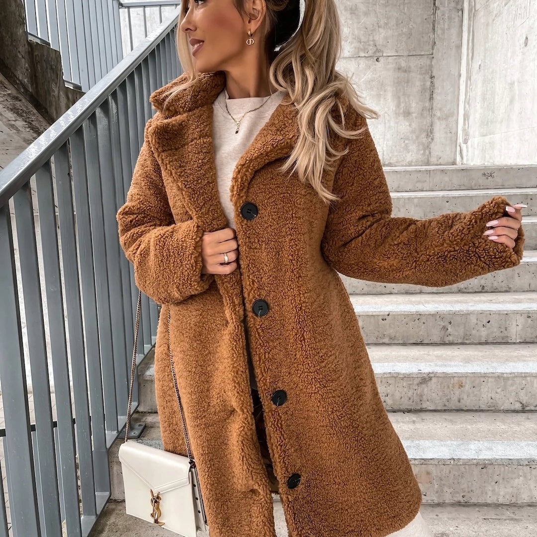 Stefania | Cappotto Lungo Teddy Oversize Donna Revers Bottoni