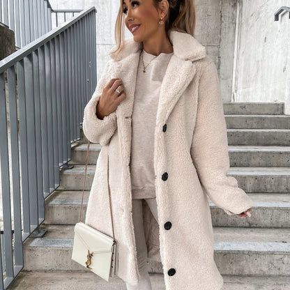 Stefania | Cappotto Lungo Teddy Oversize Donna Revers Bottoni