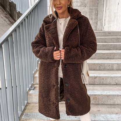 Stefania | Cappotto Lungo Teddy Oversize Donna Revers Bottoni