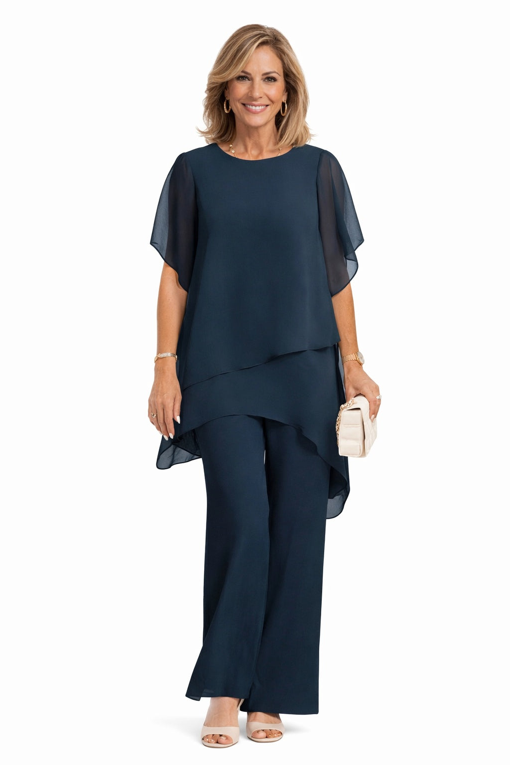 Stefania | Set Due Pezzi Pantaloni Larghi Donna Chiffon Cerimonia