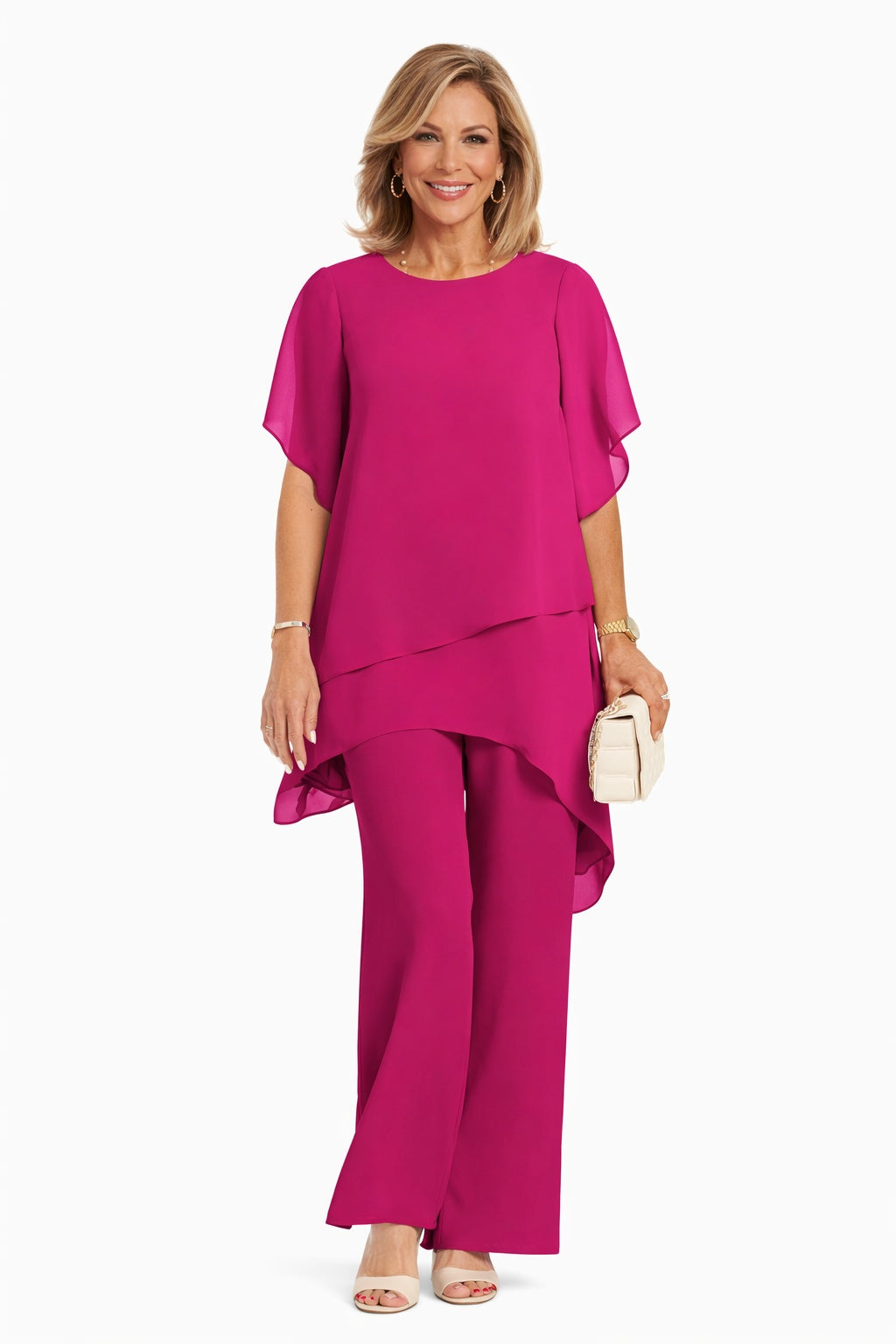 Stefania | Set Due Pezzi Pantaloni Larghi Donna Chiffon Cerimonia