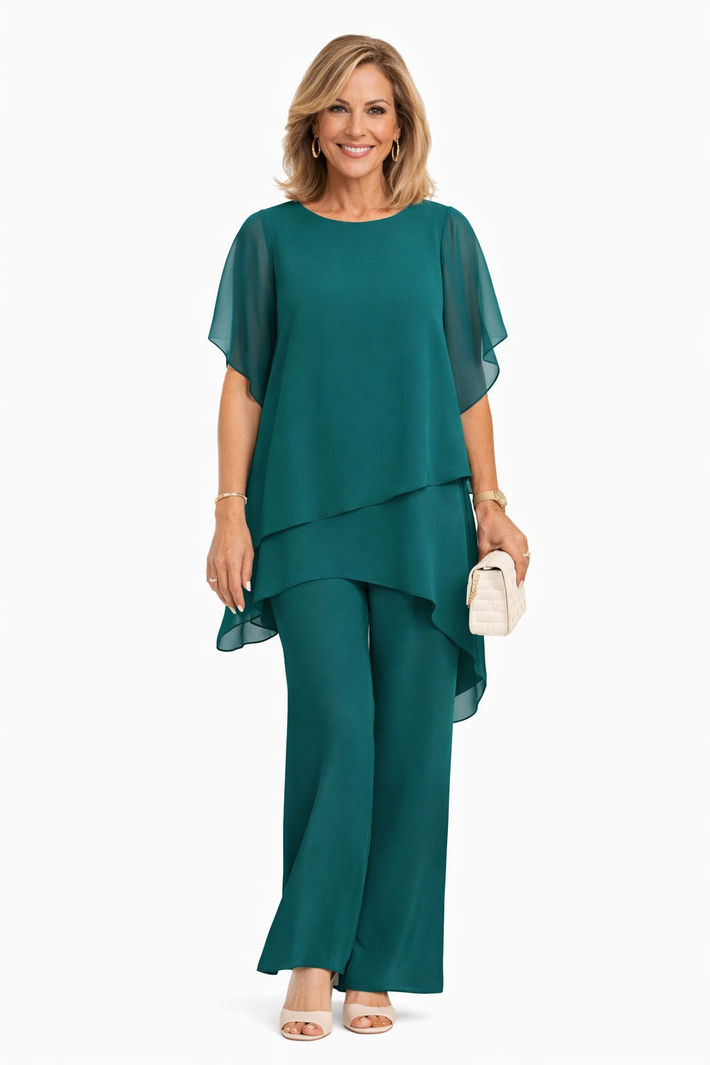 Stefania | Set Due Pezzi Pantaloni Larghi Donna Chiffon Cerimonia