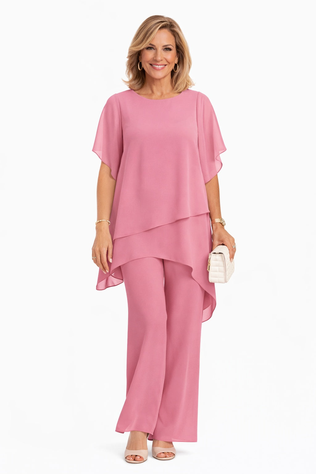Stefania | Set Due Pezzi Pantaloni Larghi Donna Chiffon Cerimonia