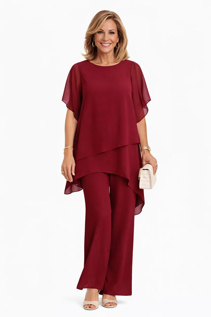 Stefania | Set Due Pezzi Pantaloni Larghi Donna Chiffon Cerimonia