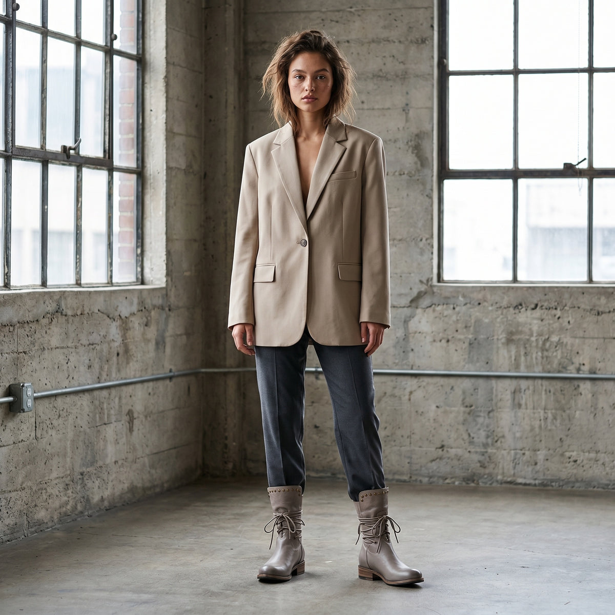 Stefania | Stivali Stringati di Pelle Donna Borchie Tacco Basso