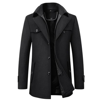 Stefano | Cappotto di Lana Uomo Collo Doppio Tasche con Zip