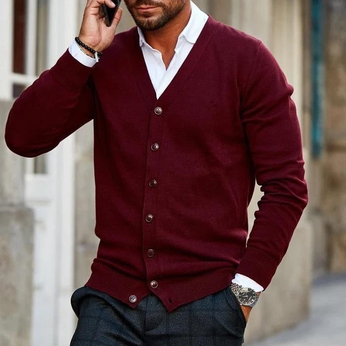 Tommaso | Cardigan Uomo Collo a V Bottoni Maglia Maniche Lunghe