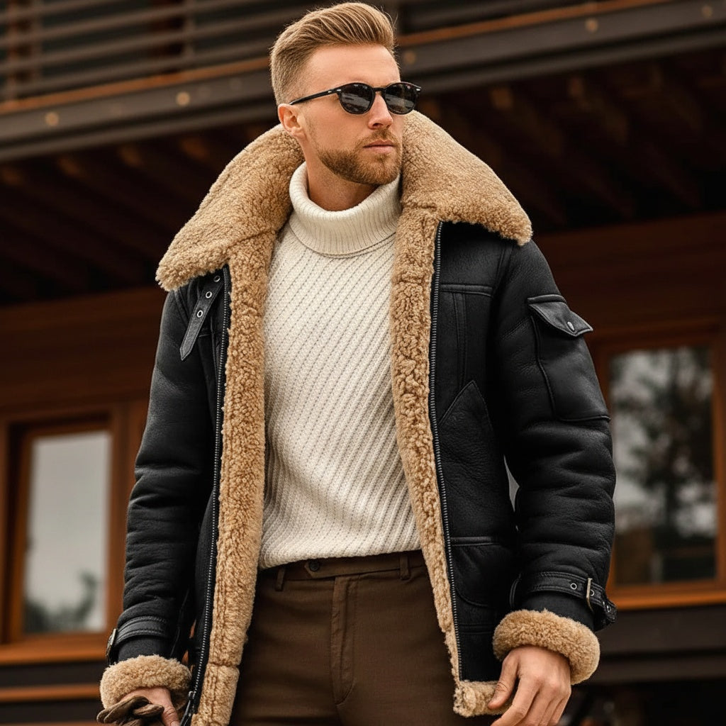 Tommaso | Giacca Pilota in Pelle con Montone Uomo Vintage