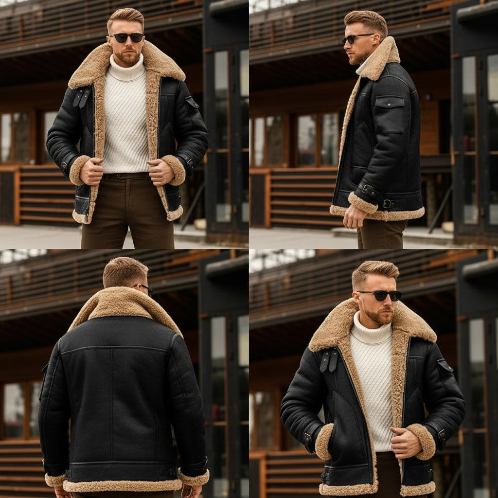 Tommaso | Giacca Pilota in Pelle con Montone Uomo Vintage