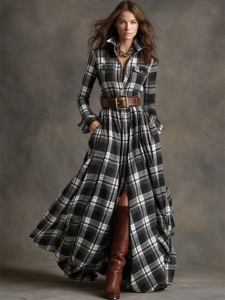 Vittoria | Vestito Camicia Lungo Maniche Lunghe Donna a Quadri
