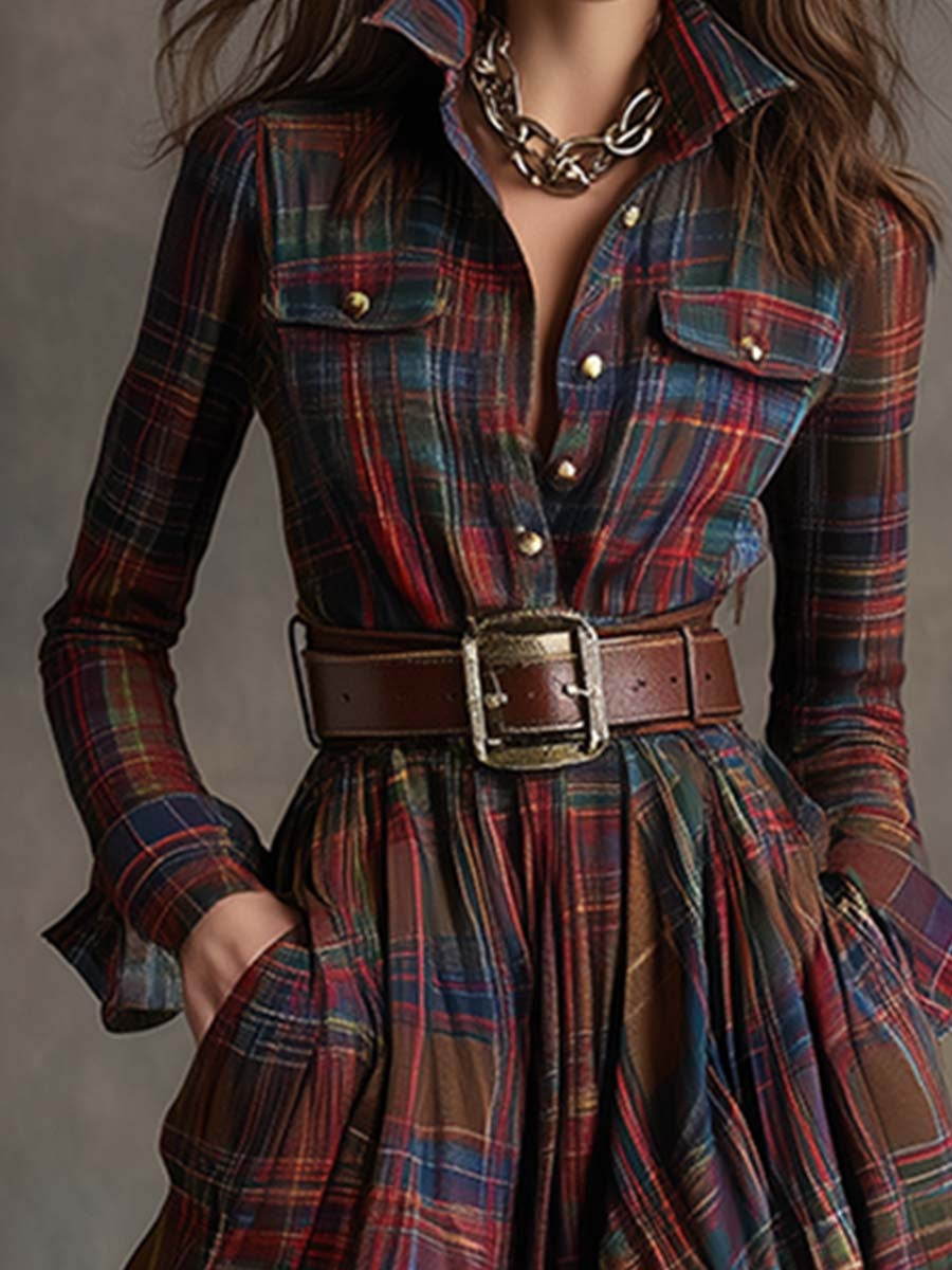 Vittoria | Vestito Camicia Lungo Maniche Lunghe Donna a Quadri