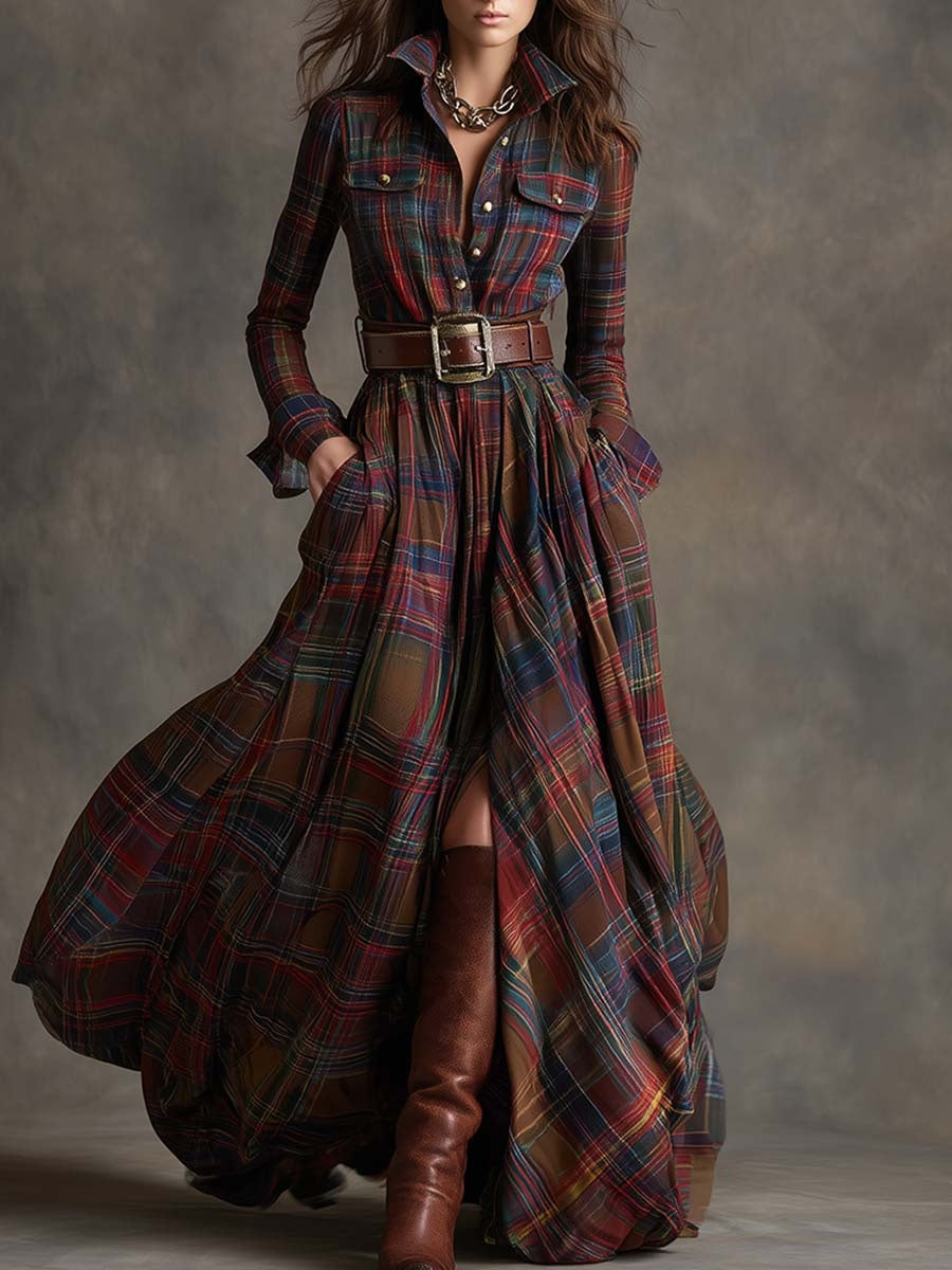 Vittoria | Vestito Camicia Lungo Maniche Lunghe Donna a Quadri