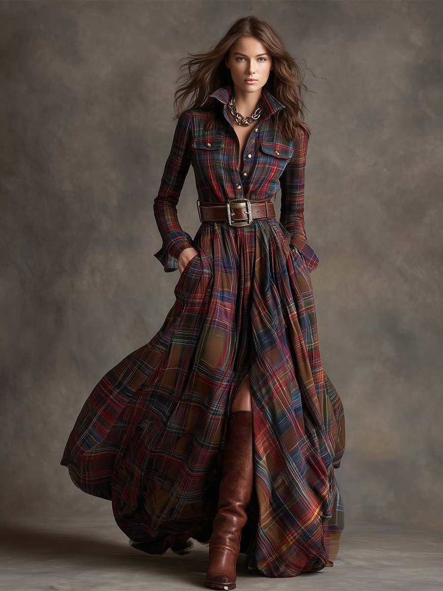 Vittoria | Vestito Camicia Lungo Maniche Lunghe Donna a Quadri