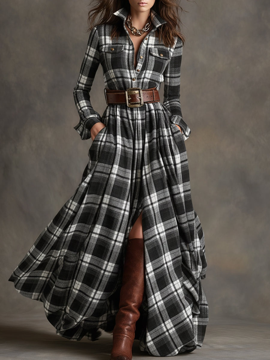 Vittoria | Vestito Camicia Lungo Maniche Lunghe Donna a Quadri