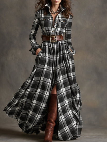 Vittoria | Vestito Camicia Lungo Maniche Lunghe Donna a Quadri