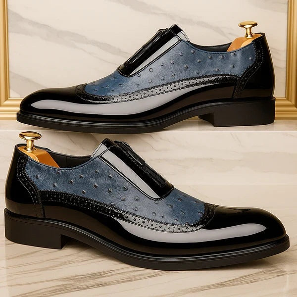 Vittorio | Oxford in Pelle di Struzzo Uomo Cerniera Laterale